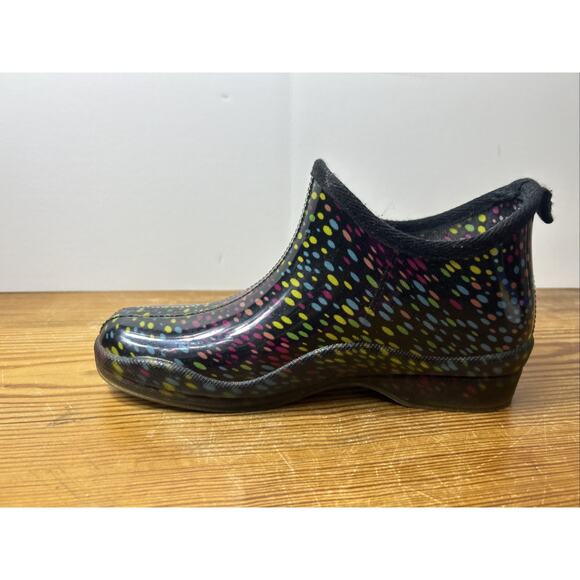 Corkys Women’s Rubber Rain Ankle Boots RAINBOW-Colored Polka Dot, Size 8 - Picture 3 of 9